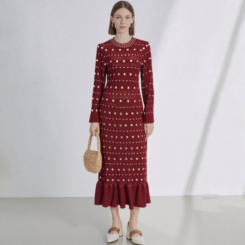 Real Shot of S's New Christmas Autumn and Winter Red Long-Sleeved Knitted Sweater Fishtail Dress French Slim Long Skirt Real Shot of S's New Christmas Autumn and Winter Red Long-Sleeved Knitted Sweater Fishtail Dress French Slim Long Skirt