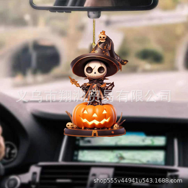 Colgantes de automóviles de Halloween transfronterizos creativos calabaza Jack Vampiro decoración espejo retrovisor llaveros colgantes de fiesta