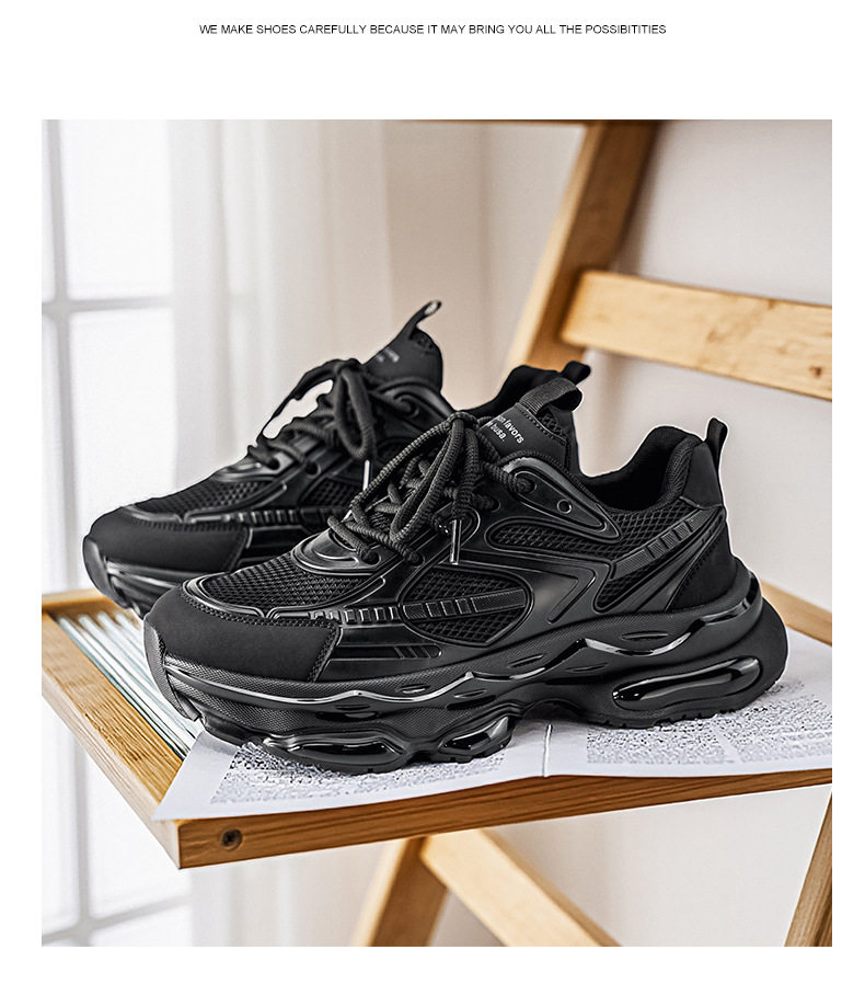 Giày thể thao nam cổ thấp đế bằng, giày chạy bộ giảm chấn đệm khí, giày sneaker dad tăng chiều cao — VZS8099 màu kaki, VZS8099 màu đen chi tiết 18