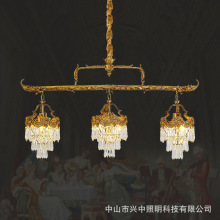 法式长型餐厅吊灯欧式奢华大气书房茶室灯水晶复古别墅全铜灯具