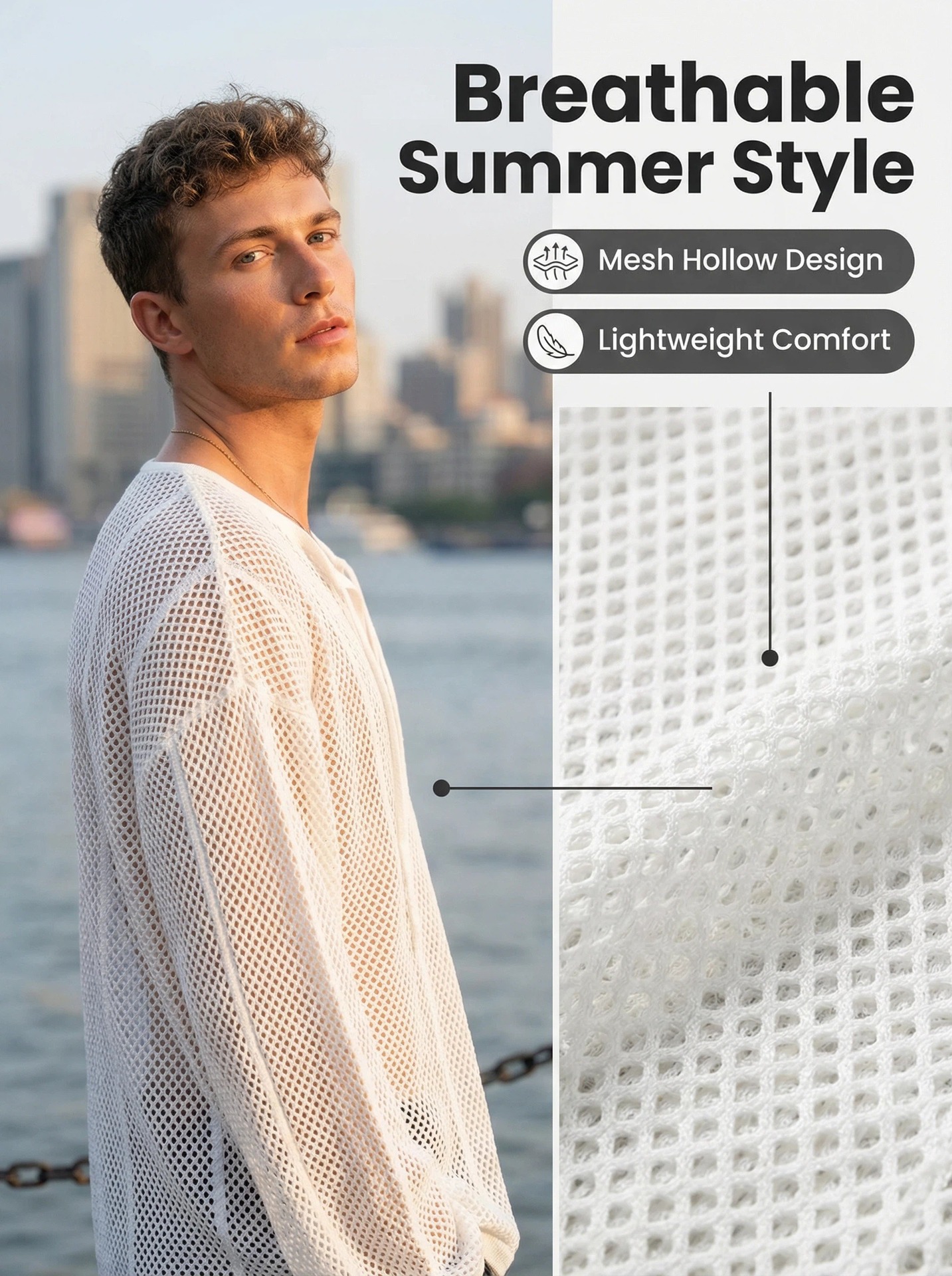 Herren Grobstrick Pullover Mit V-ausschnitt Langarm Strandhemd_voghion.com