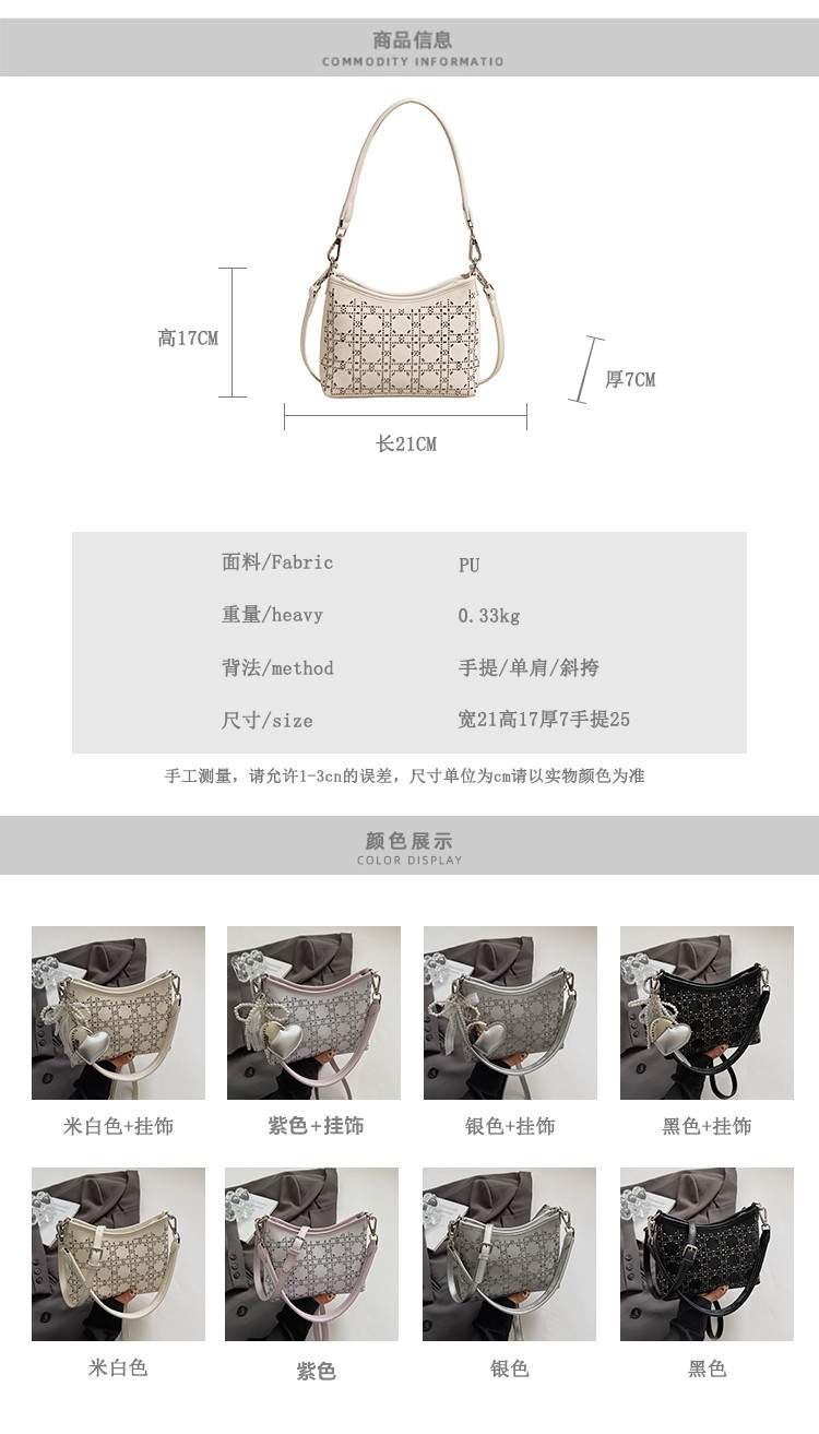 Summer handbag, women's hand-held armpit pillow bag, 2025 new style diamond-encrusted design, single-shoulder fashionable crossbody bag details Picture