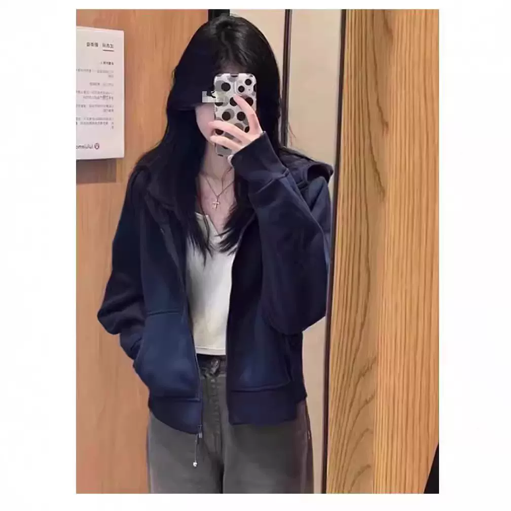 短款卫衣外套女连帽上衣秋冬款2025新款爆款加绒小个子修身厚开衫