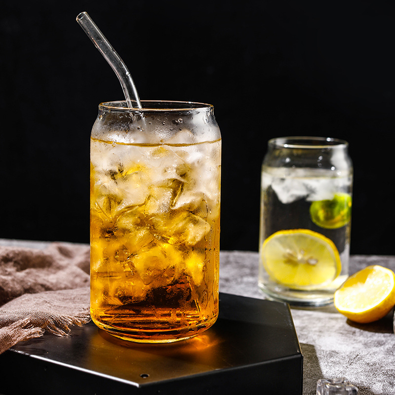 Vidrio borosilicato taza de coque latas de gran capacidad forma de vidrio taza de bebida fría de vidrio transparente de una sola capa taza de jugo