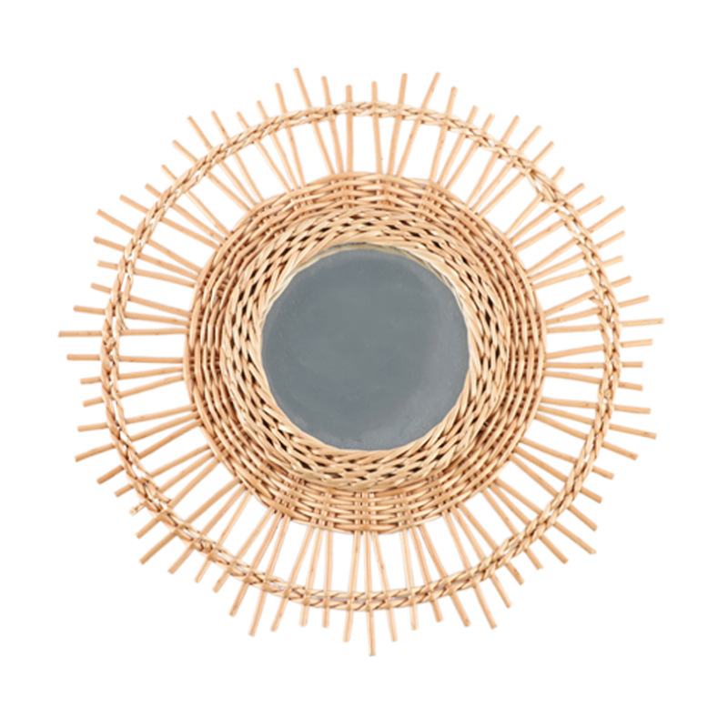 Espejo decorativo de trenzado de sauce transfronterizo de estilo nórdico redondo de pared de espejo decorativo de pared de baño de vivienda espejo decorativo de maquillaje