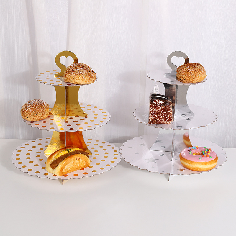 Factory Customized Exquisite Lace Dot Cake Stand Holiday Party Decoration Snack Dessert Afternoon Tea Paper Tray