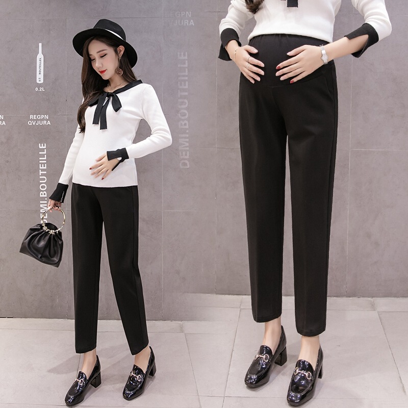 Maternity suit pants for autumn, fleece-lined casual outerwear trousers, petite professional wear, straight-leg pants, spring and autumn maternity wear Maternity suit pants for autumn, fleece-lined casual outerwear trousers, petite professional wear, straight-leg pants, spring and autumn maternity wear