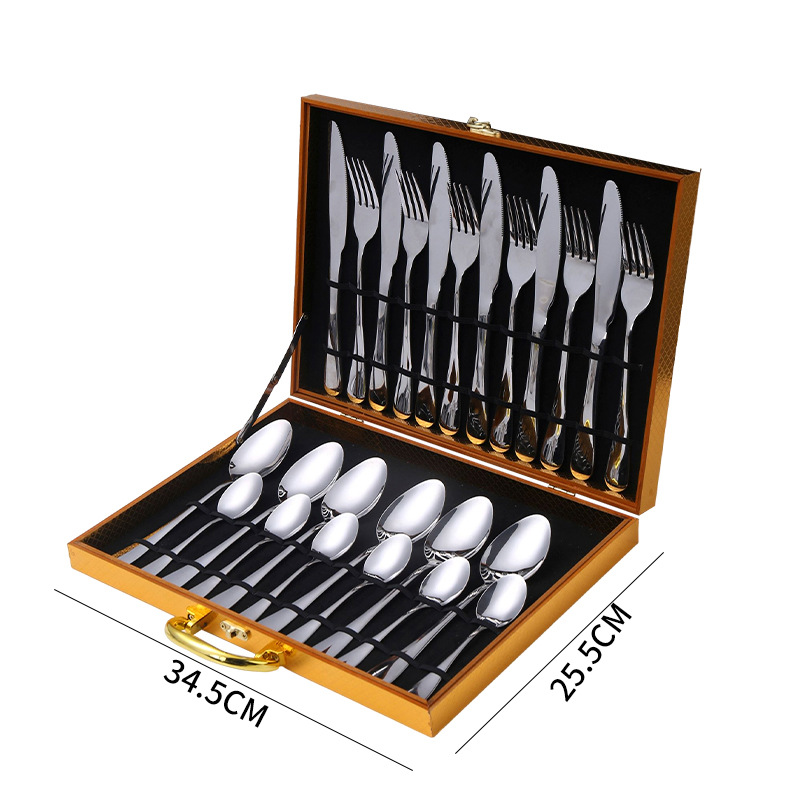 Juego de cubiertos occidentales de acero inoxidable 24 piezas con caja de regalo cuchillo tenedor cuchara