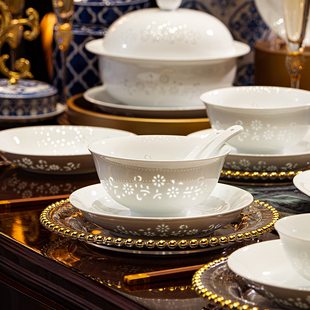 Jingdezhen Ceramic Tableware High White Porcelain Underglaze Color Bowl and Dish suit Household Rice Bowl Plate Housewarming New Home Gift