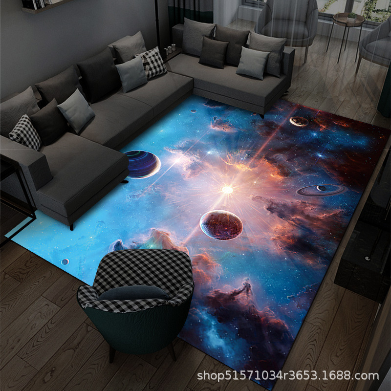 En stock transfronteriza tridimensional planeta alfombra 3D de dibujos animados universo habitación dormitorio alfombra de piso sala de estar alfombra completa se puede enviar en nombre
