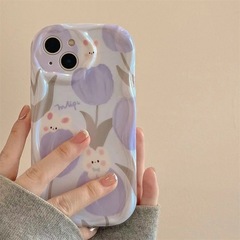 紫色のチューリップは、Apple 15、フルカバー16promax、iPhone17、女の子向け14、越境13の携帯電話ケースに適しています。