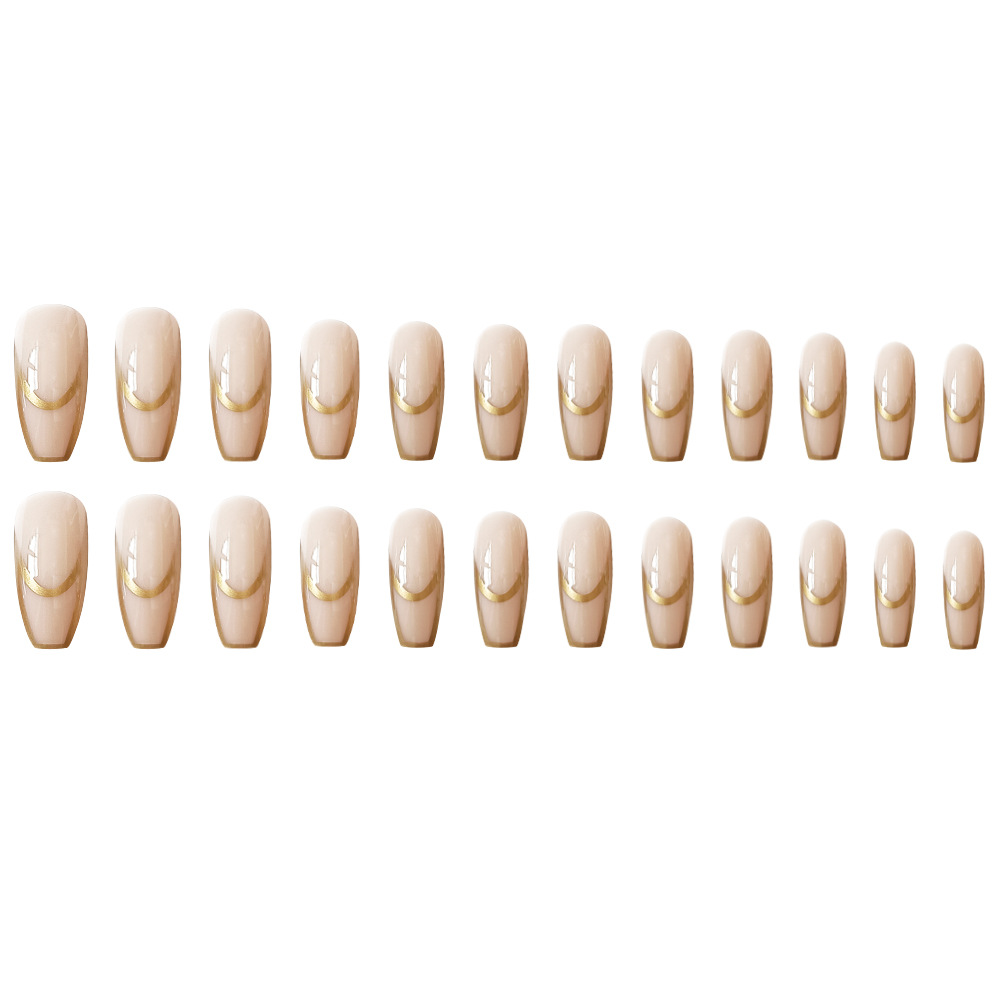 Retro lujoso oro ligero doble estilo francés de desgaste de uñas transfronterizas 24 piezas de uñas falsas desnudas