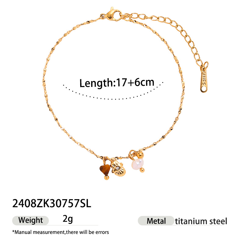 Tena 18k chapado en oro, alta retención de color, pulsera de acero de titanio, accesorios de mano de concha de piedra natural de alta calidad para mujer