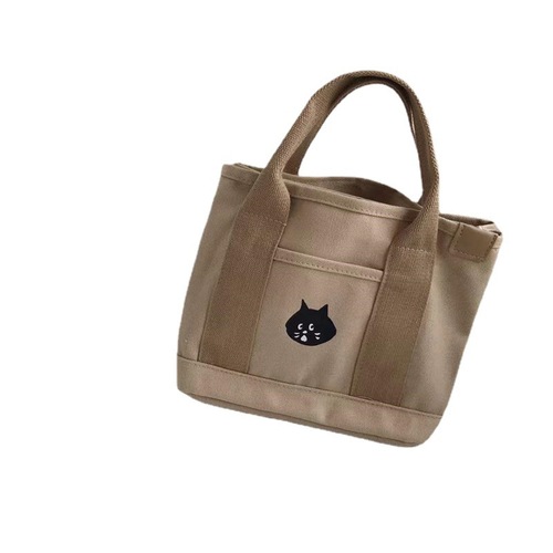 Japanese surprised cat cartoon cute canvas handbag casual versatile hand storage bag student lunch bag