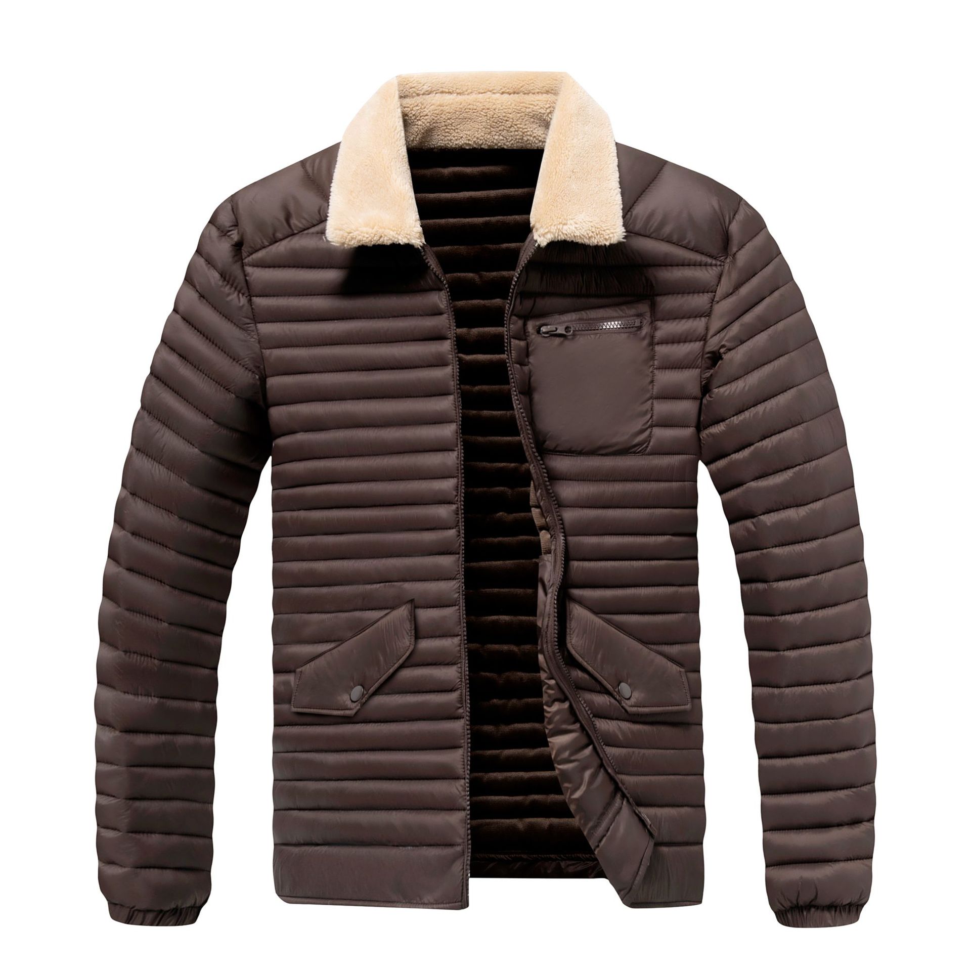 2026 European size new men's turn-down collar cotton jacket, warm European and American style multi-pocket ribbed cotton coat, slim fit