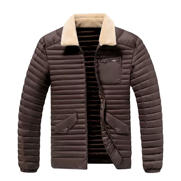 2026 European size new men's turn-down collar cotton jacket, warm European and American style multi-pocket ribbed cotton coat, slim fit