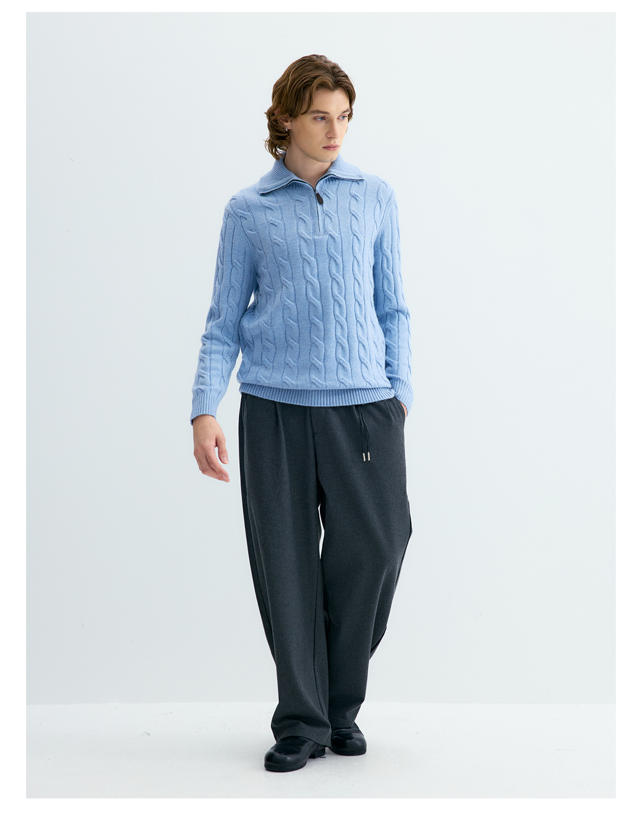 UNF 530g Cable-Knit Half-Zip Polo Sweater