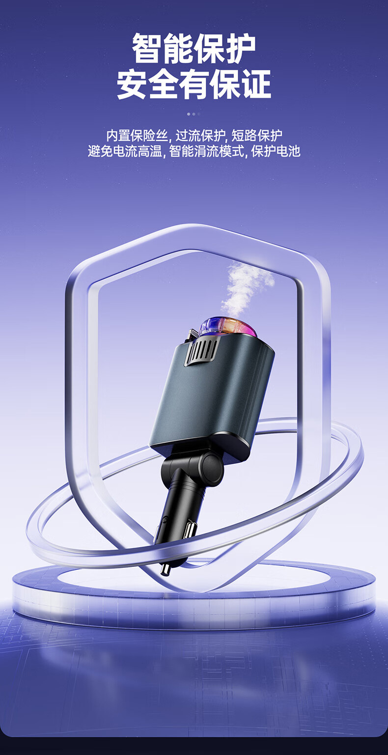 Car Charger 120W Super Fast Charging with Retractable Cable, Ambient Light, Car Smart Aromatherapy Machine, Starry Sky Ceiling Car Charger