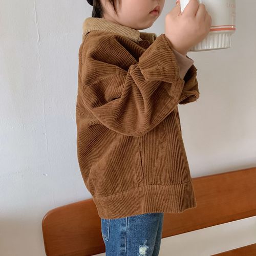 Korean children's clothing children's corduroy cotton jacket boys and girls spring and autumn baby top jacket loose Korean style bump collar