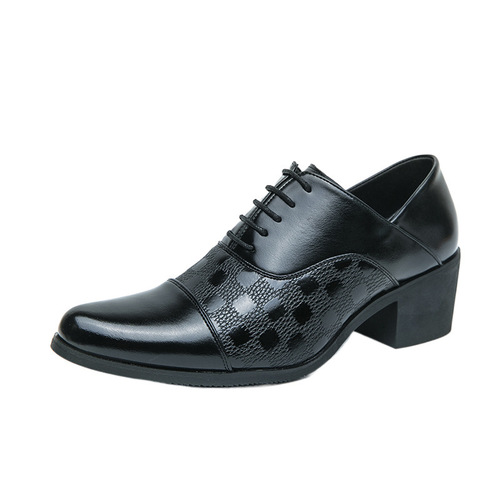 Men's Plus Size 46 Pointed Toe Leather Shoes for Spring and Autumn, Men's High Heel Outer Increase 6cm Business Formal