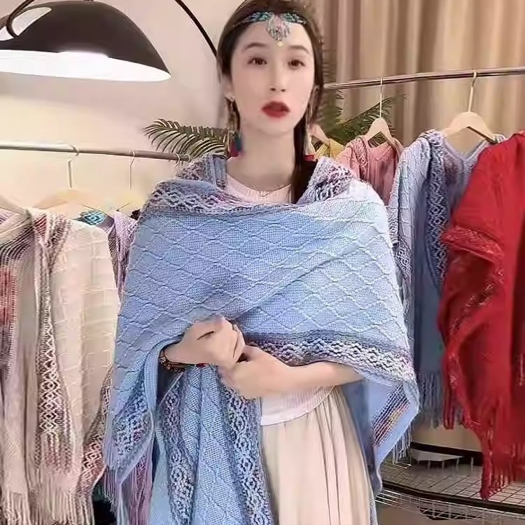 雲南旅行民族風ストール女性春夏マントボヘミアンニット保温両用マフラー|undefined