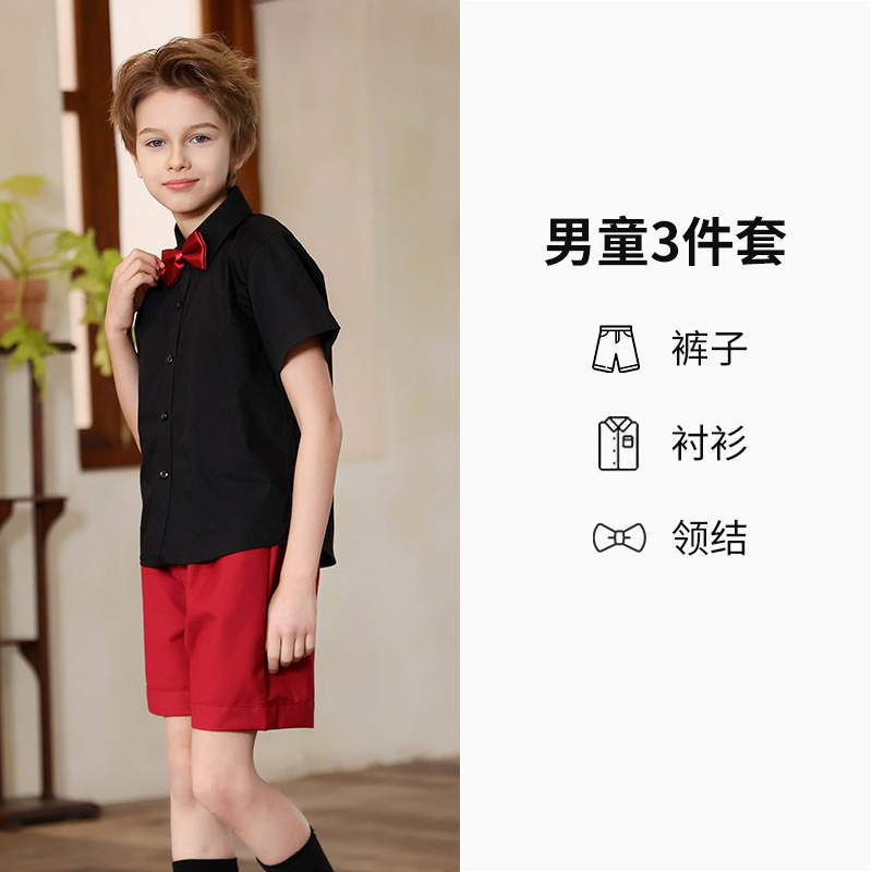 Traje de vestir para niños Traje de actuación de manga corta de verano para niños Anfitrión de piano Traje de interpretación de recitación del Día del Niño al por mayor