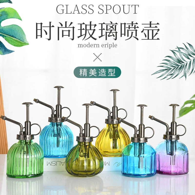 Домашний маленький комнатный серый стеклянный чайник для полива цветов