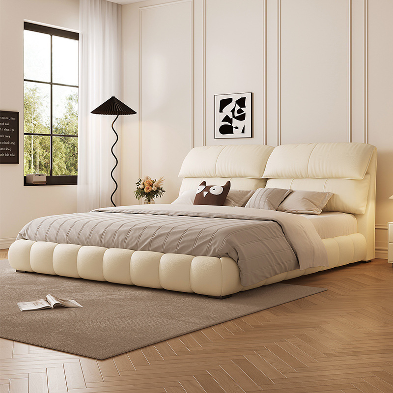 Winter Bear Light Luxury Cream Style Puff Soft Bed High Backrest Double High-end Atmospheric Master Bedroom Elephant Ears Leather Bed