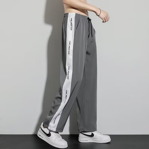 Summer thin ice silk quick-drying straight-leg loose casual pants for men, stylish and slimming wide-leg sports pants