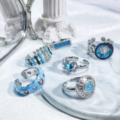 韓版藍色滴釉開口戒指女精緻百搭潮酷時尚食指戒簡約氣質秋冬配飾