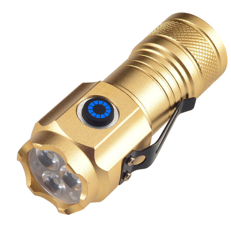 Rumen brillante nueva linterna de 3 ojos de aluminio mini portátil al aire libre pequeña linterna gorra de carga 3 lámparas