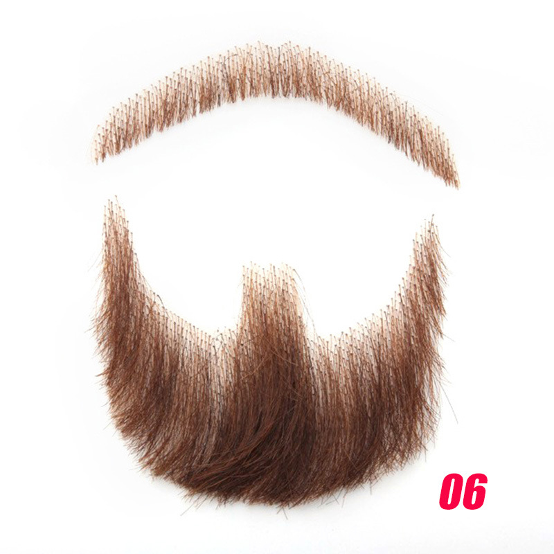 Barba falsa transfronteriza, barba falsa tejida a mano completa, cabello real sin costuras para hombres, cejas falsas, cuernos falsos, accesorios de cine y televisión