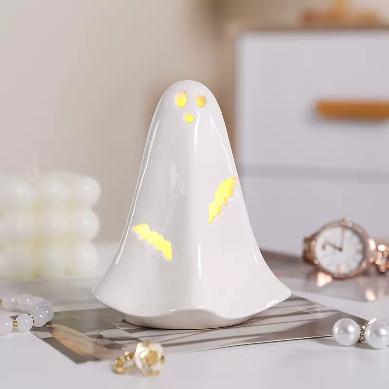 跨境可爱幽灵小夜灯摆件套装万圣节家居桌面搞怪饰陶瓷工艺品创意