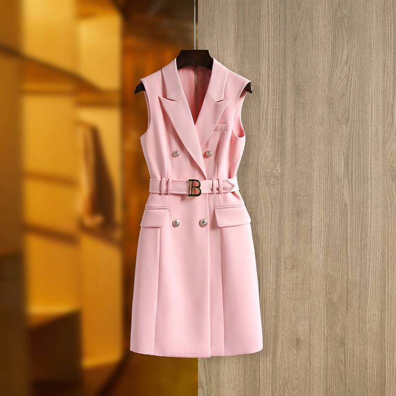 Summer fuchsia quality dress sleevless with zipper