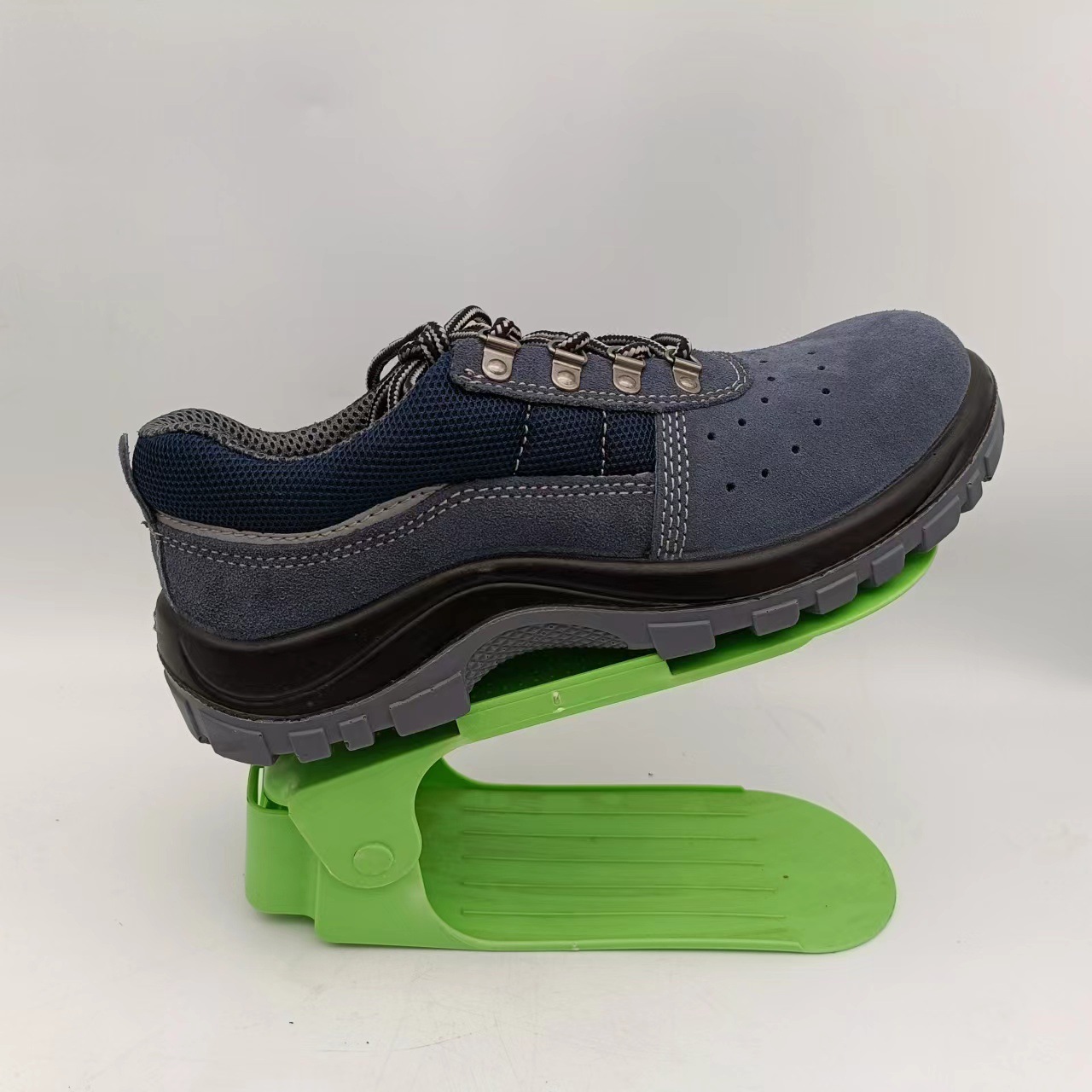 真牛皮浅蓝色翻毛二层三明治耐磨内里国标钢头钢底高密度PU底劳保