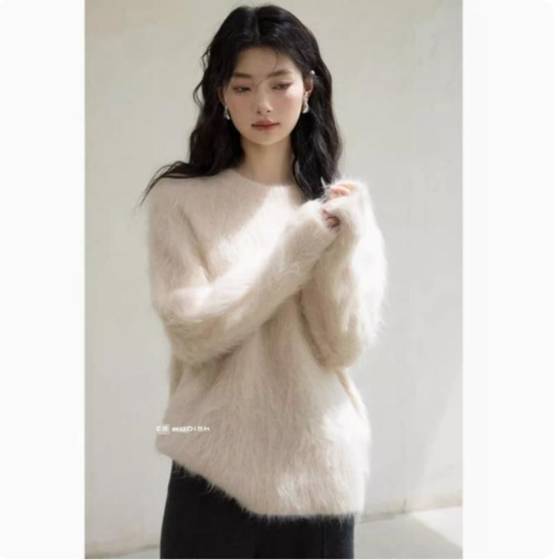 高级感软糯水貂绒套头毛衣女秋冬慵懒风奶fufu针织衫外穿加厚上衣|undefined