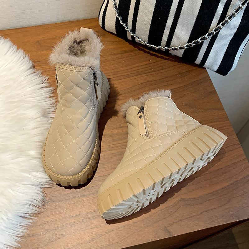 Botas de Nieve con Plataforma y Forro Polar para Mujer de Piel Sintética y Caucho Térmicas para Uso Diario