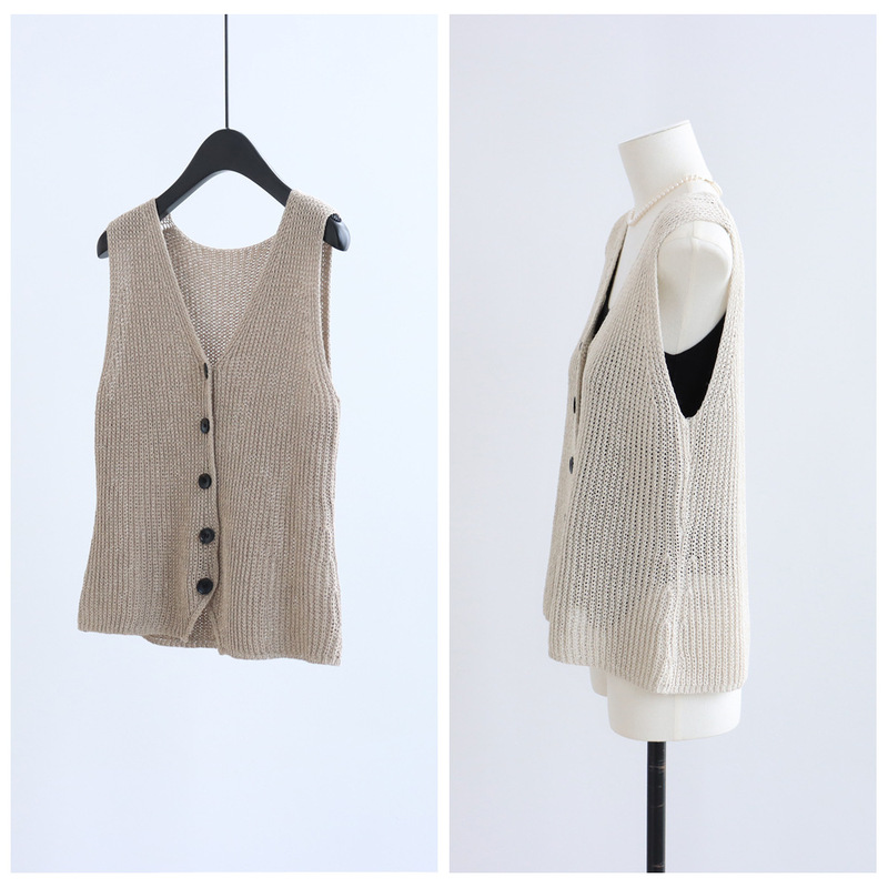 Imported Japanese Paper Yarn Sleeveless Knit Vest, Summer V-Neck Cardigan, Relaxed Old Money Style Top, Chunky Knit Fashionable Vest Imported Japanese Paper Yarn Sleeveless Knit Vest, Summer V-Neck Cardigan, Relaxed Old Money Style Top, Chunky Knit Fashionable Vest