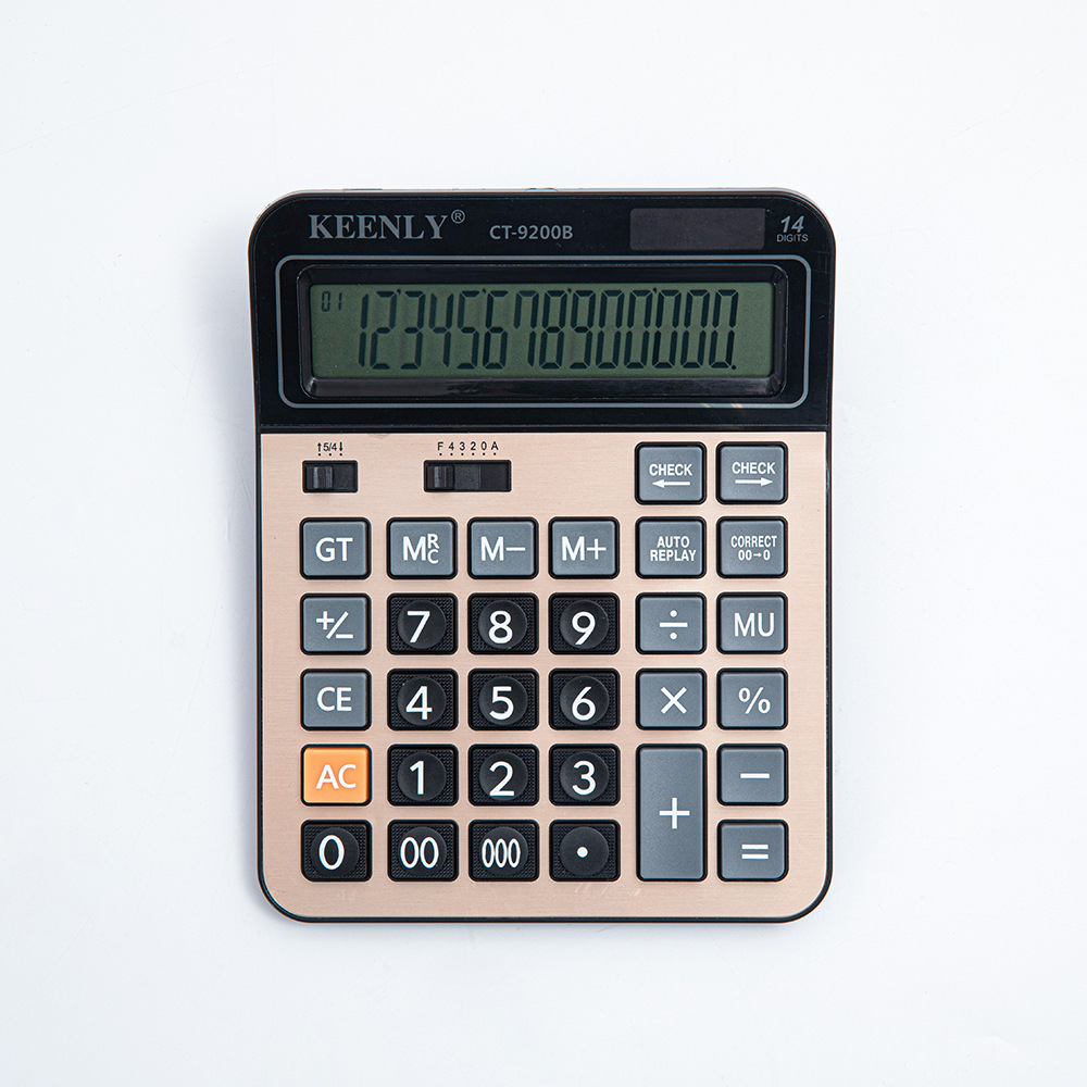 Pantalla grande transfronteriza 14 dígitos de doble fuente de alimentación solar calculadora de color metal de aluminio para oficina financiera especial