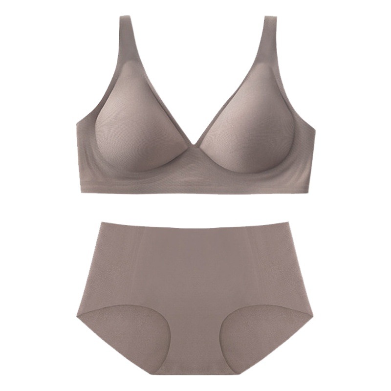 Ropa interior de látex jalea sin costuras estilo francés sexy inalámbrico cómodo pequeño pecho Sujetador push up traje ajustable