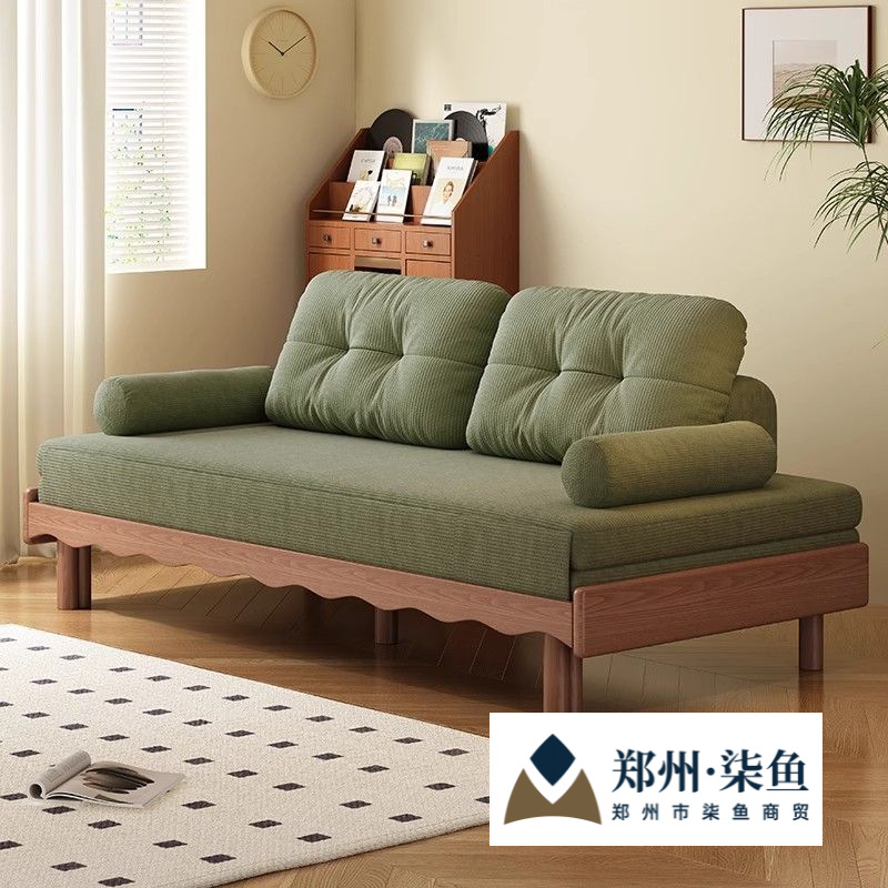 New Ash Wood Sofa Bed Folding Dual-Purpose Small Apartment Living Room Single and Double Corduroy Solid Wood Sofa Bed