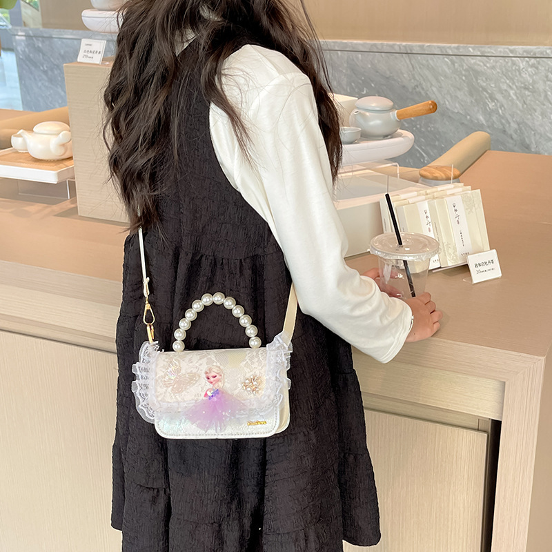 Bolsa de niños de estilo extranjero bolso de perlas bolso de hombro de encaje arco lindos princesa mochila
