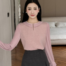 2025冬装新款女装长袖雪纺拼接针织衫女上衣洋气小衫9615