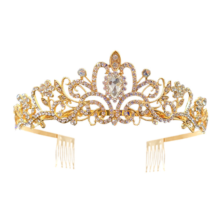 Corona de novia, tiara de metal para cumpleaños, accesorio para el cabello de reina, diadema para graduación, accesorio para el cabello en oro rosa