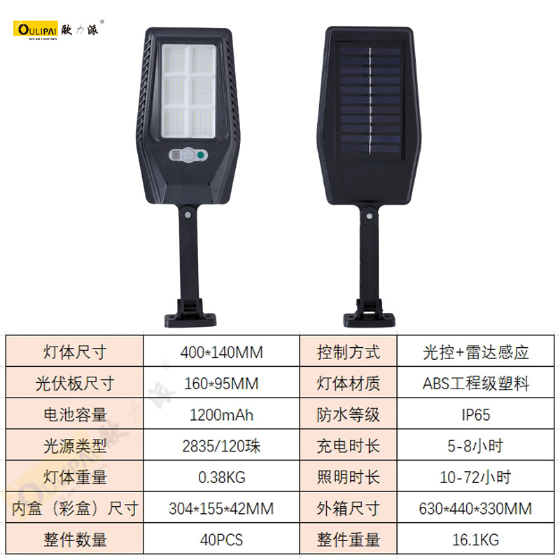 Farola integrada de energía solar de seis celdas