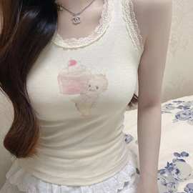 BM风纯欲风辣妹蛋糕小天使蕾丝边吊带背心女内搭设计感无袖上衣女