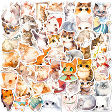 50张水彩猫贴画卡通可爱猫咪水彩贴纸装饰行李箱吉他手账本贴纸