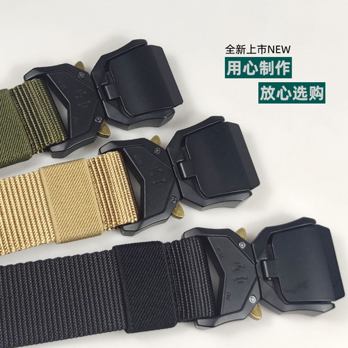 【Hot Selling Across Borders】Aluminum Alloy Buckle Tactical Belt for Men, Nylon Outdoor Training, Quick Release Canvas Belt