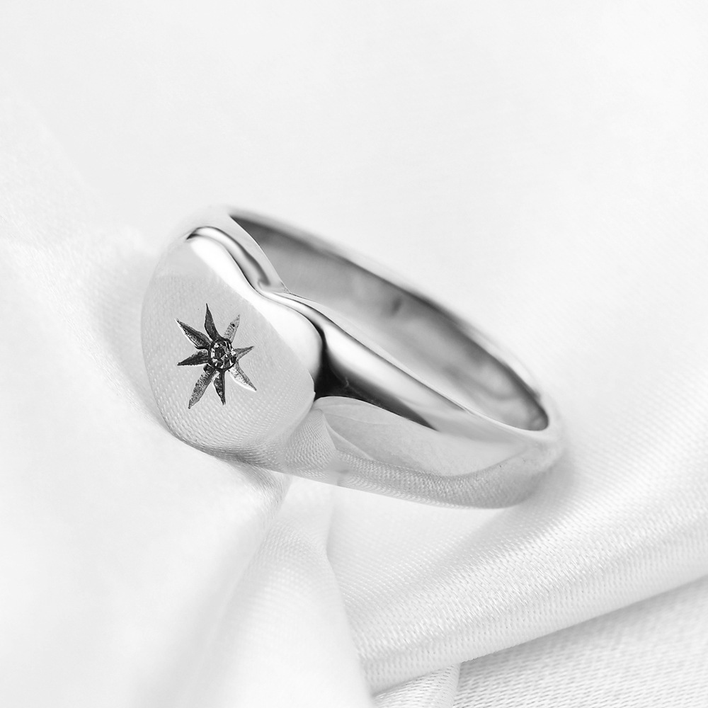 Retro Heart Shape Titanium Steel Inlay Artificial Gemstones Rings