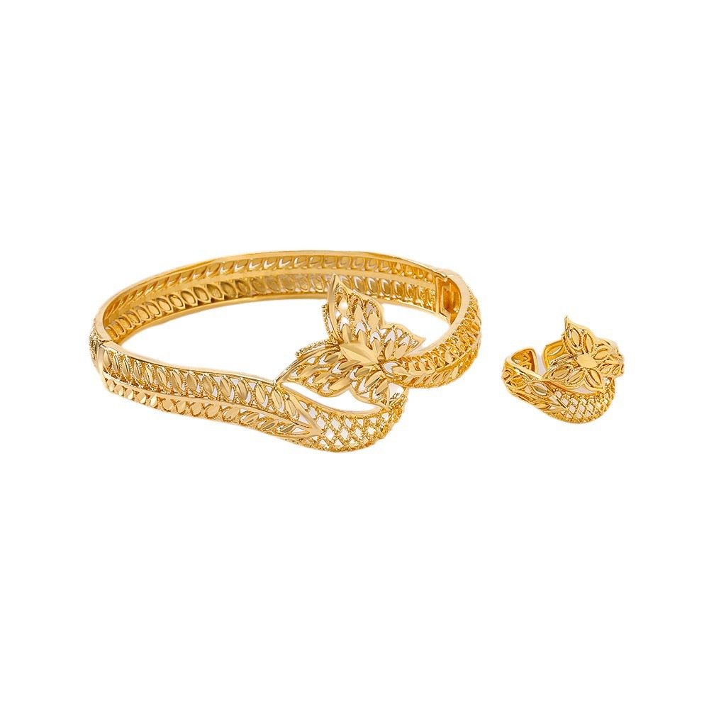 Selección transfronteriza de joyería de moda mariposa diseño brazalete de piedra de bronce anillo de boca viva dos piezas juegos de joyería